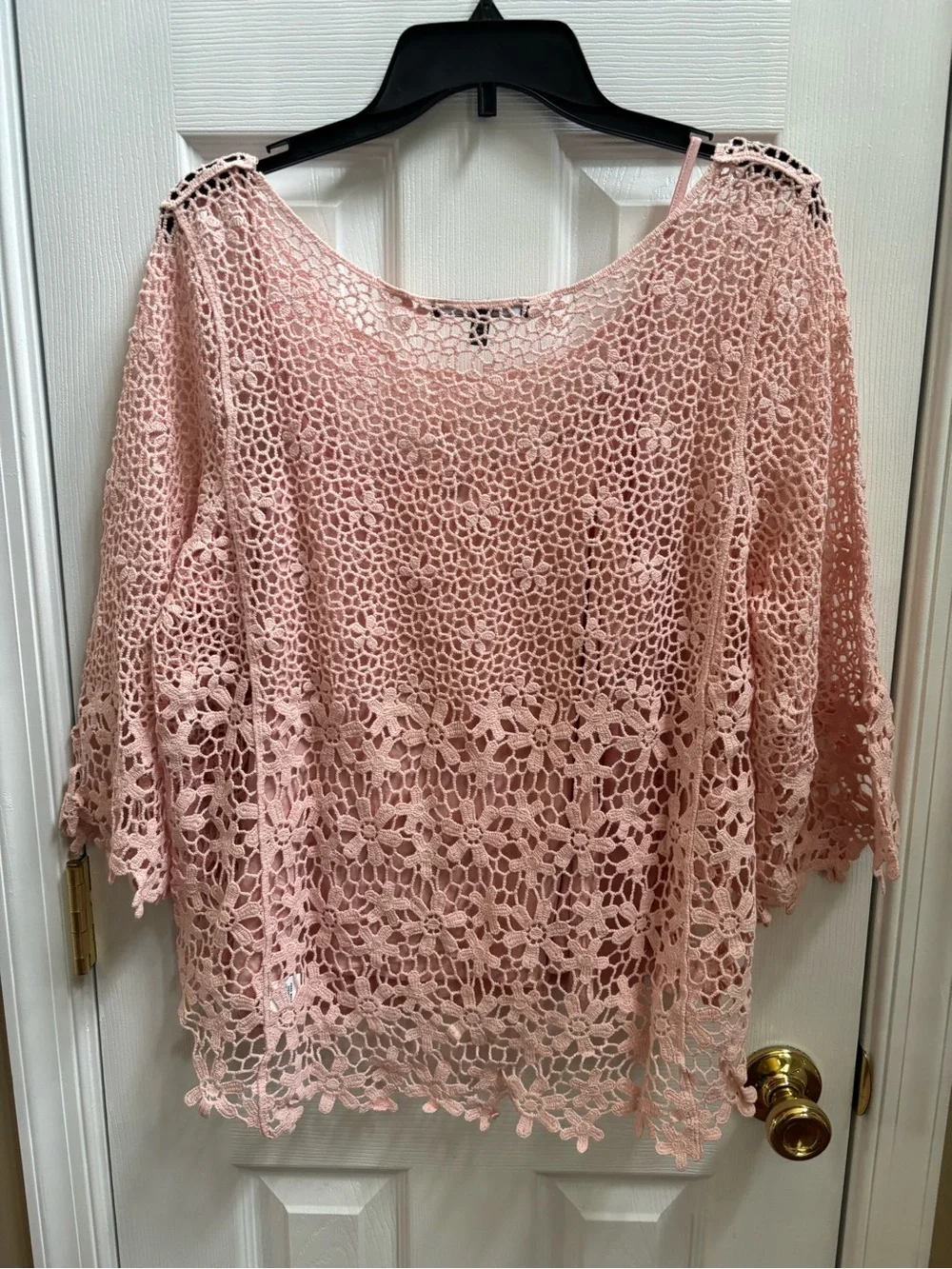 Anthropologie Blue Tassel Blush Pink Boho Crochet Lace Top w/ Cami, Size XL,NWOT